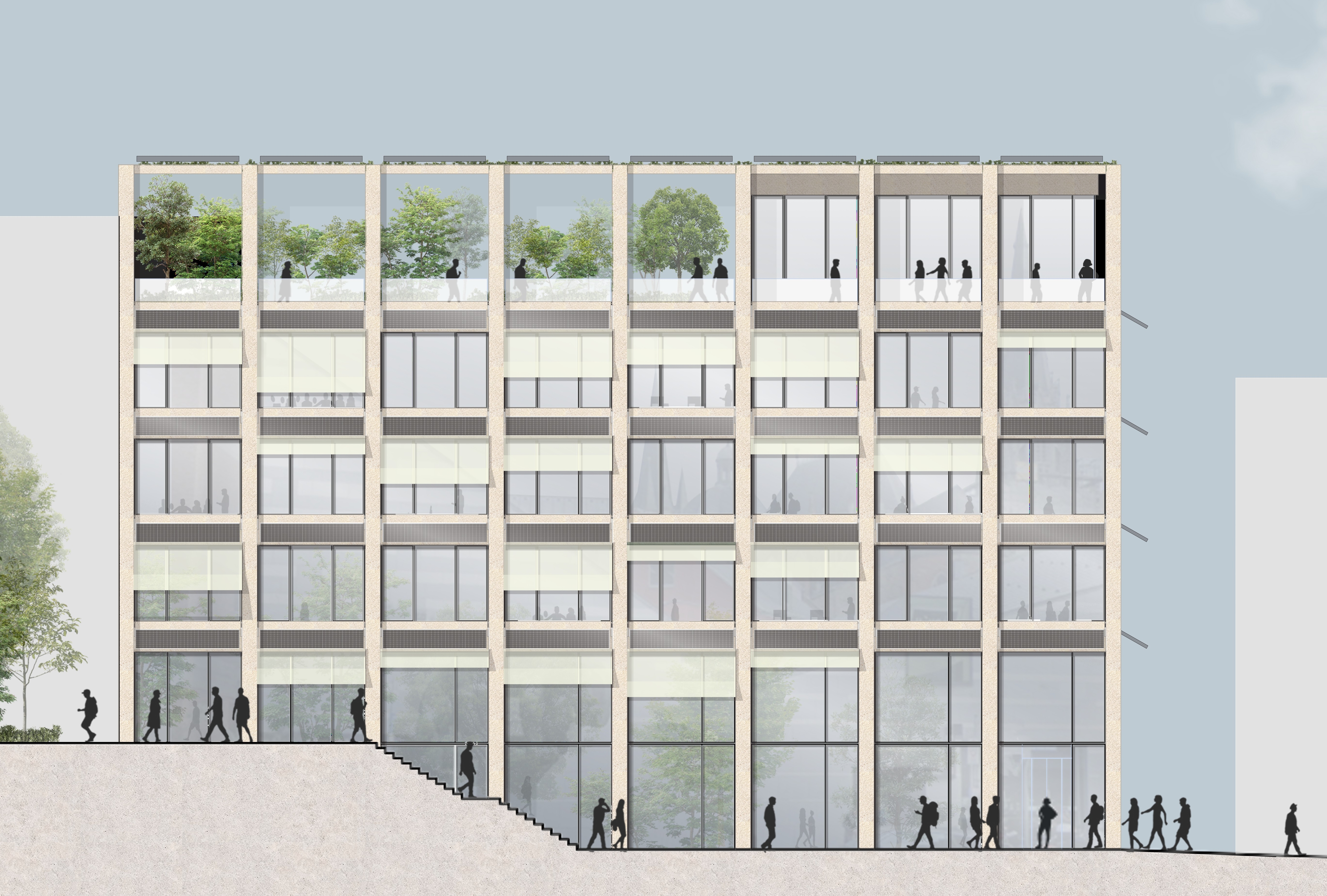 Das neue Gebäude von der Seite in der 2D-Ansicht. Das neue Gebäude von der Seite in der 2D-Ansicht.